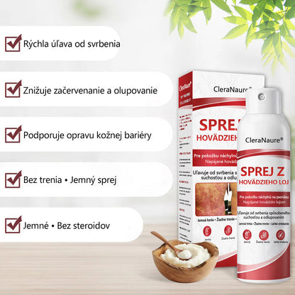 CleraNature® Beef Tallow Spray na svrbiacu, olupujúcu pokožku pri psoriáze