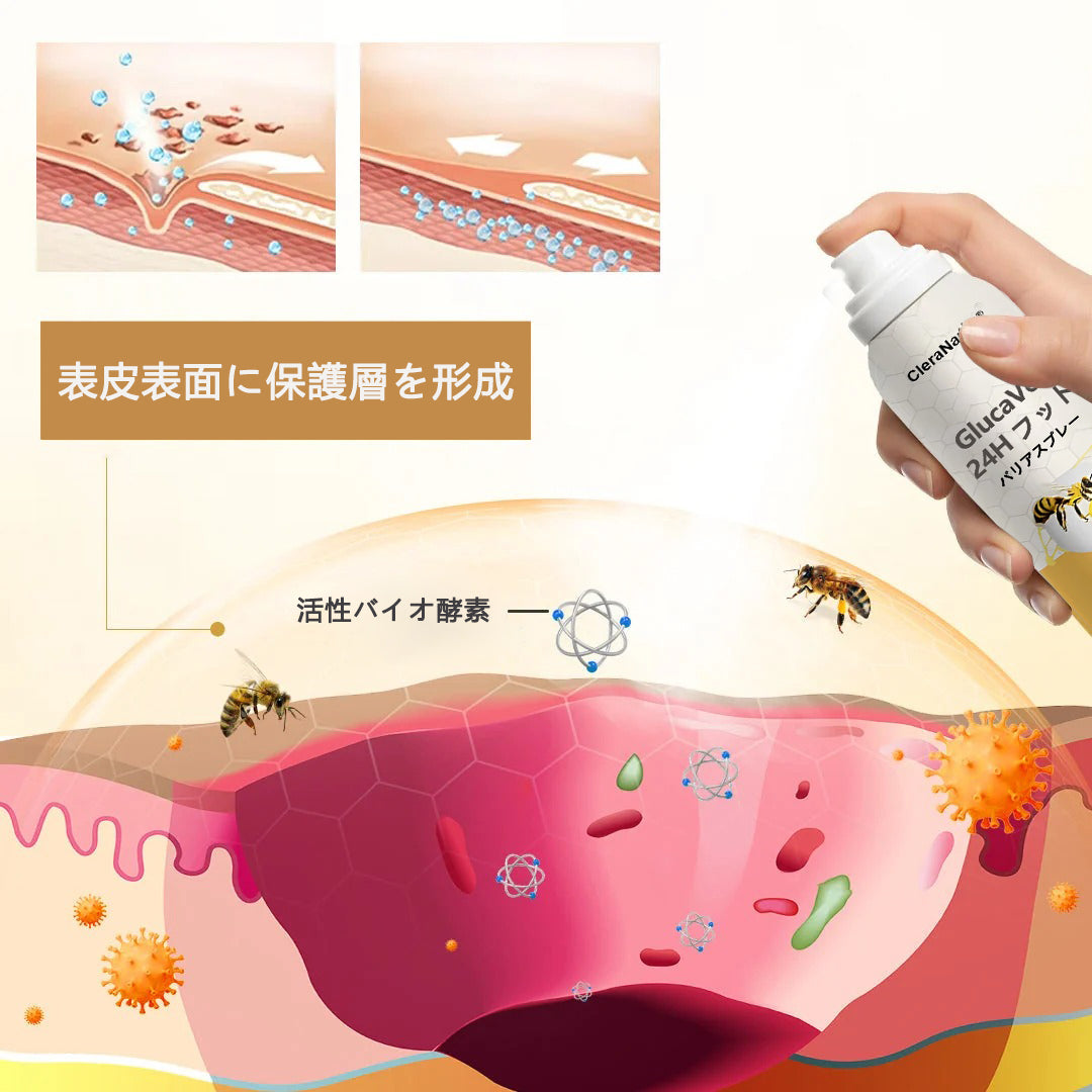 CleraNaure® GlucaVeil 24 時間フットケア スプレー